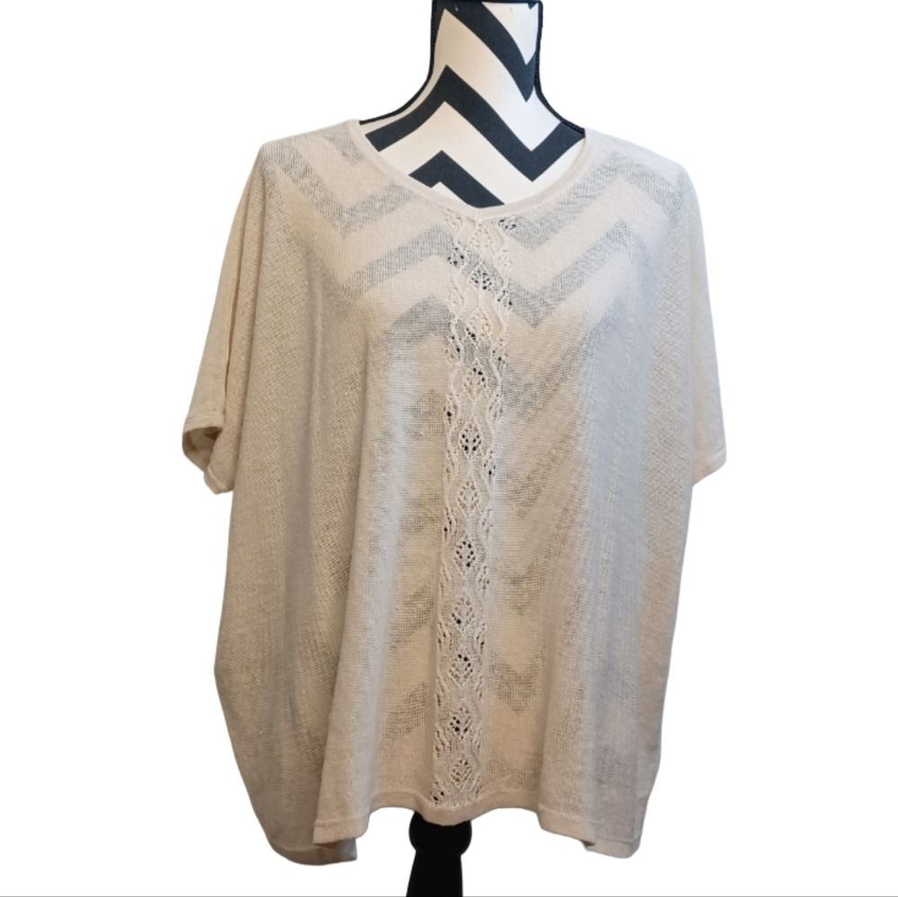 Garnet Hill Coastal Sheer Oatmeal 100% Organic Linen Short-Sleeve Top S
